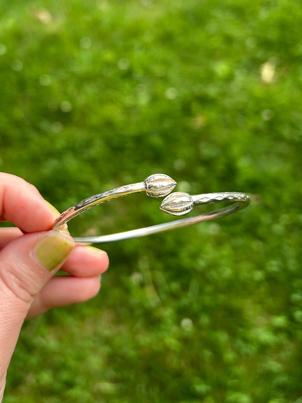 Sterling Silver Open Cuff Bangle - Women's Silver Bracelet - Etruscan Revival